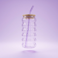 Ribbed Glass Tumbler with Bamboo Lid and Straw - 500ml