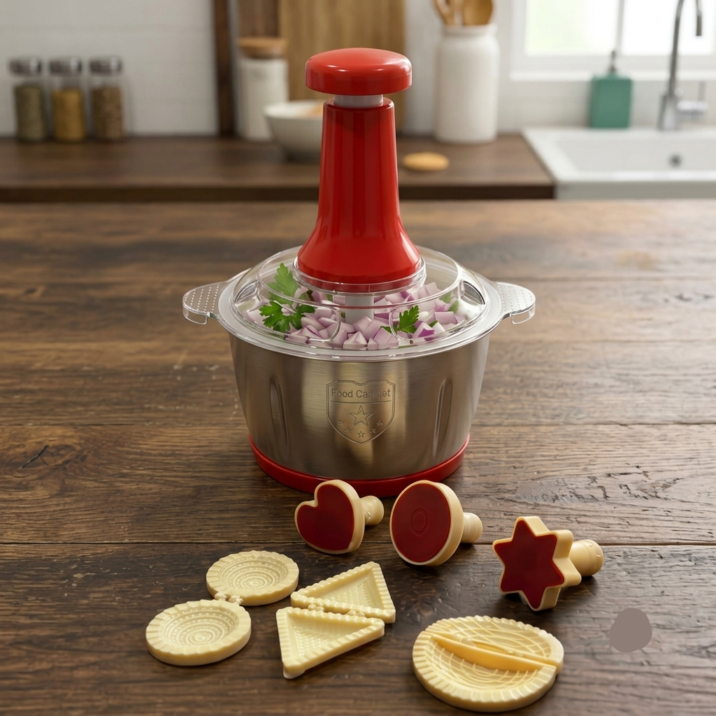 2-in-1 Quick Prep Kit: Press Food Chopper & Samosa / Cutlet Shaping Molds
