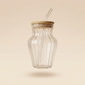 Ribbed Glass Tumbler with Bamboo Lid & Glass Straw – 500ml