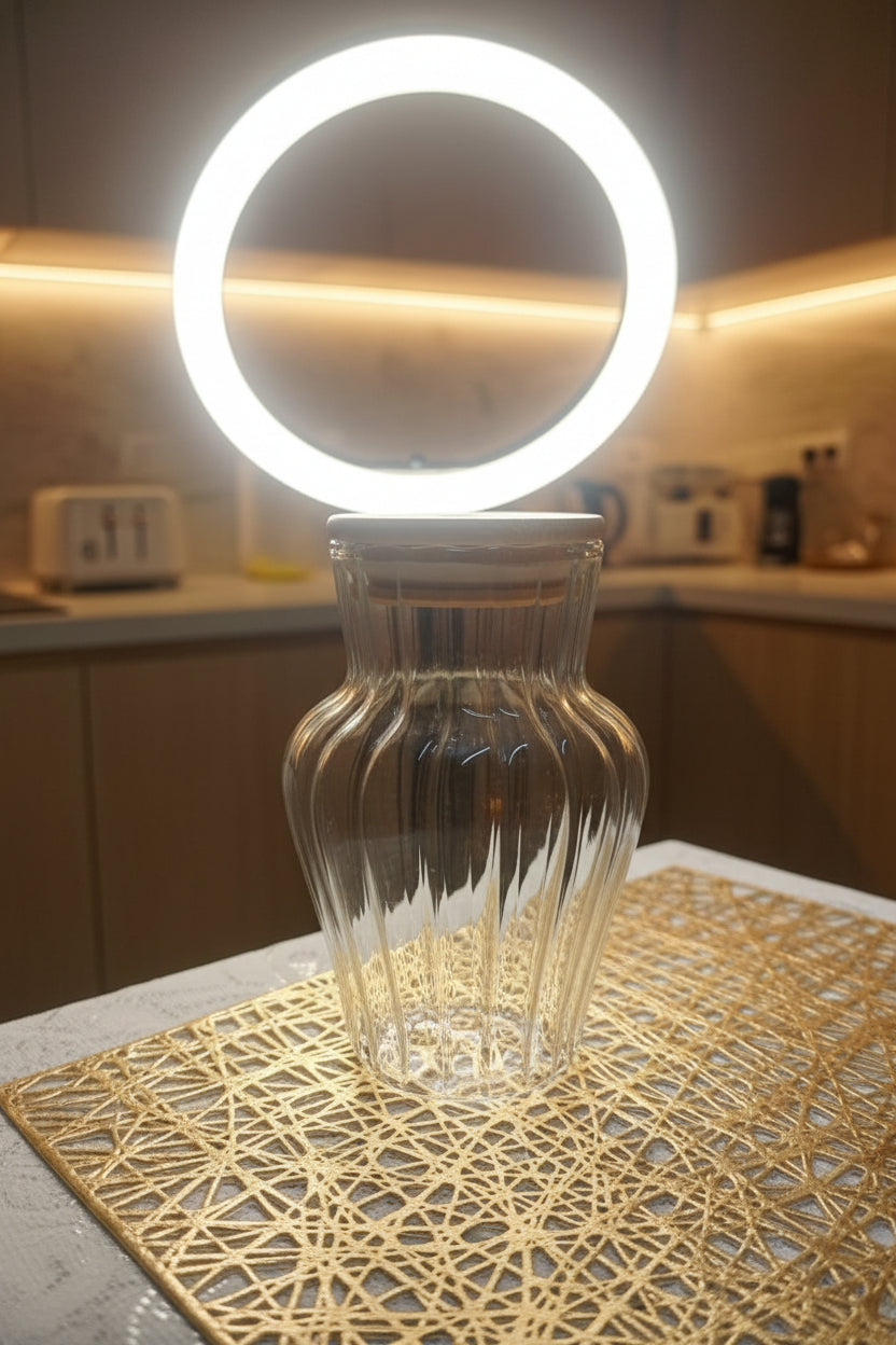 Ribbed Glass Tumbler with Bamboo Lid & Glass Straw – 500ml